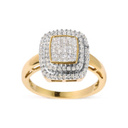 Bids.com 10K Yellow Gold 1/2 cttw Round and Princess Diamond Composite Head and Halo Ring (H-I Color, SI1-SI2 Clarity) - Ring Size 7 Rings