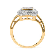 Bids.com 10K Yellow Gold 1/2 cttw Round and Princess Diamond Composite Head and Halo Ring (H-I Color, SI1-SI2 Clarity) - Ring Size 7 Rings