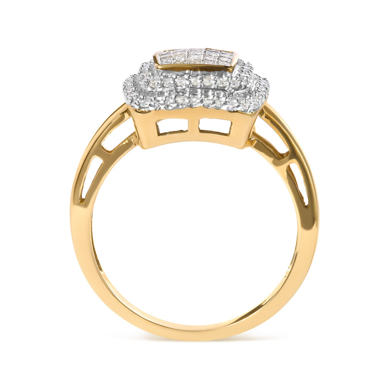 Bids.com 10K Yellow Gold 1/2 cttw Round and Princess Diamond Composite Head and Halo Ring (H-I Color, SI1-SI2 Clarity) - Ring Size 7 Rings