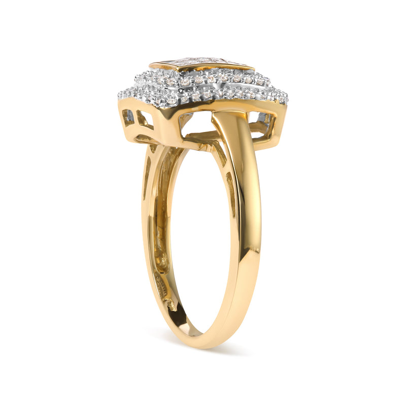Bids.com 10K Yellow Gold 1/2 cttw Round and Princess Diamond Composite Head and Halo Ring (H-I Color, SI1-SI2 Clarity) - Ring Size 7 Rings