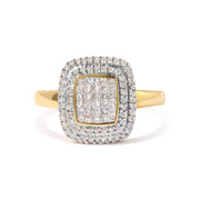 Bids.com 10K Yellow Gold 1/2 cttw Round and Princess Diamond Composite Head and Halo Ring (H-I Color, SI1-SI2 Clarity) - Ring Size 7 Rings