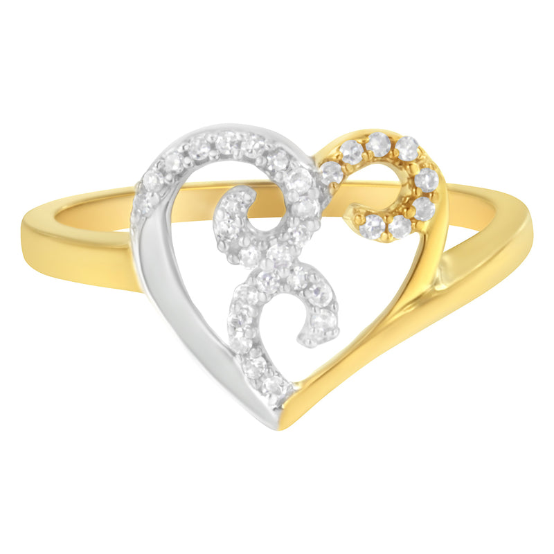 Bids.com 10K Two-Toned Gold Diamond Heart Shape Cluster Ring (1/6 Cttw, H-I Color, I1-I2 Clarity) - Size 6 Rings