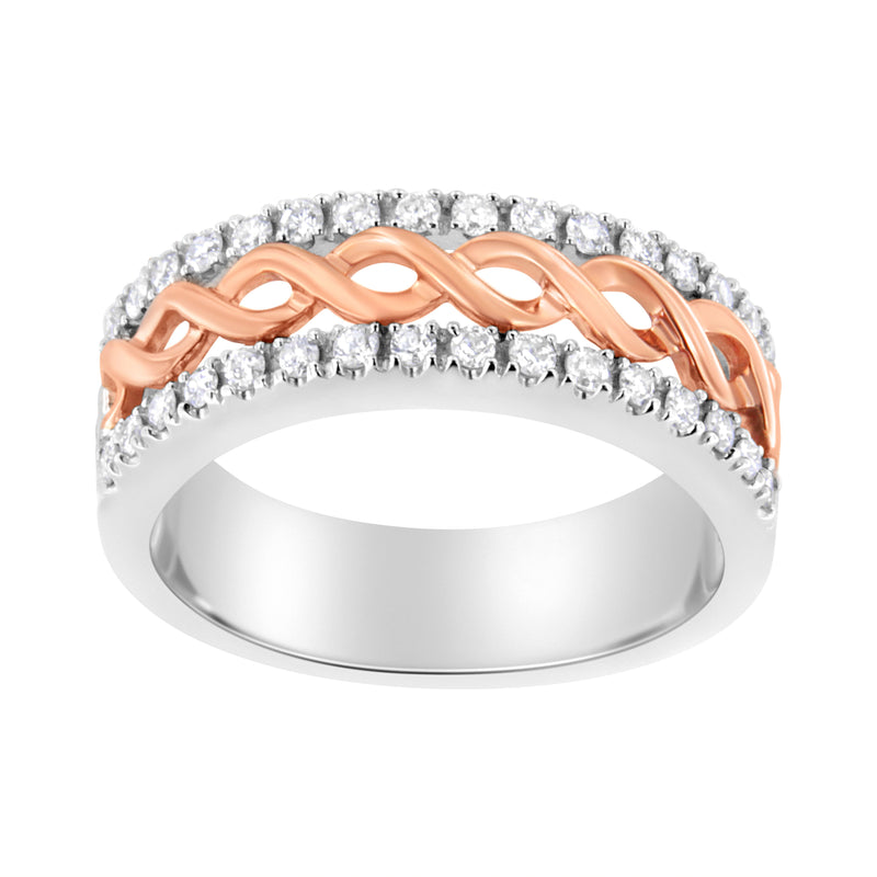 Bids.com 10K White and Rose Gold 1/3 Cttw Diamond Split Shank and Infinity Ribbon Band Ring (I-J Color, I1-I2 Clarity) - Size 6 Rings