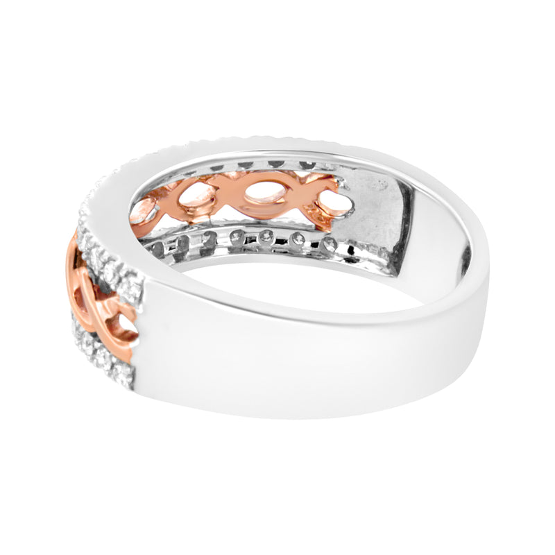 Bids.com 10K White and Rose Gold 1/3 Cttw Diamond Split Shank and Infinity Ribbon Band Ring (I-J Color, I1-I2 Clarity) - Size 6 Rings