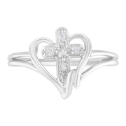 Bids.com 10K White Gold Diamond-Accented Cross & Open Heart Promise Fashion Ring (H-I Color, I1-I2 Clarity) - Size 7 Rings