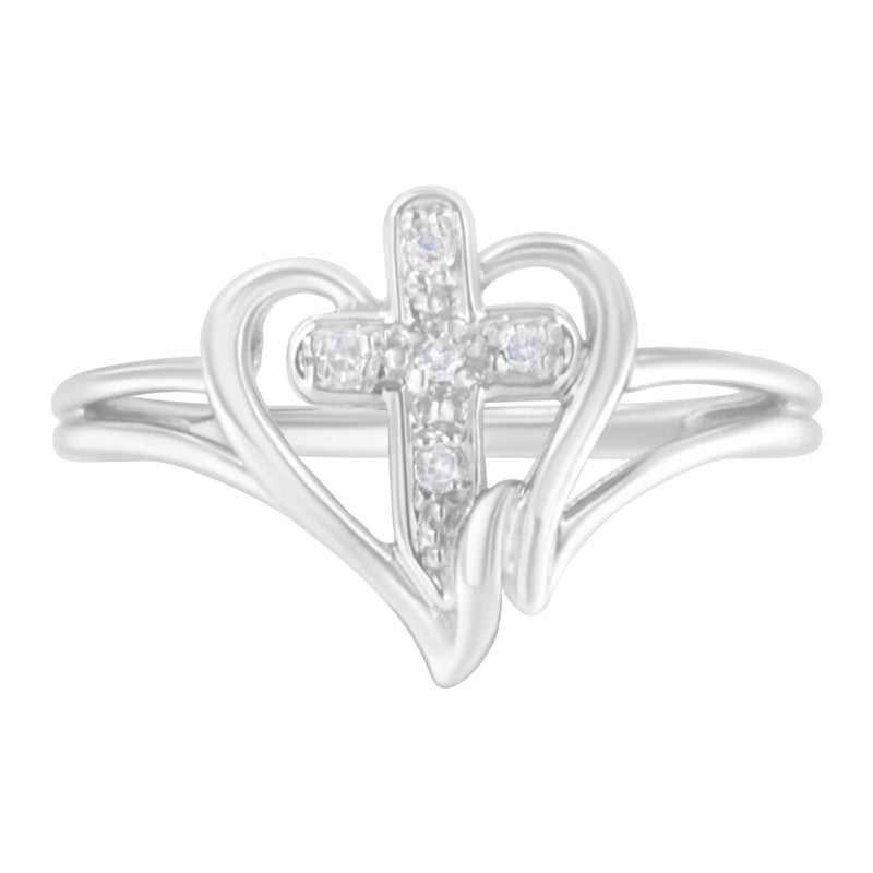 Bids.com 10K White Gold Diamond-Accented Cross & Open Heart Promise Fashion Ring (H-I Color, I1-I2 Clarity) - Size 7 Rings