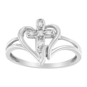 Bids.com 10K White Gold Diamond-Accented Cross & Open Heart Promise Fashion Ring (H-I Color, I1-I2 Clarity) - Size 7 Rings