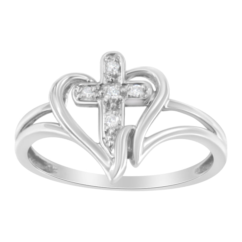 Bids.com 10K White Gold Diamond-Accented Cross & Open Heart Promise Fashion Ring (H-I Color, I1-I2 Clarity) - Size 7 Rings