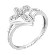 Bids.com 10K White Gold Diamond-Accented Cross & Open Heart Promise Fashion Ring (H-I Color, I1-I2 Clarity) - Size 7 Rings