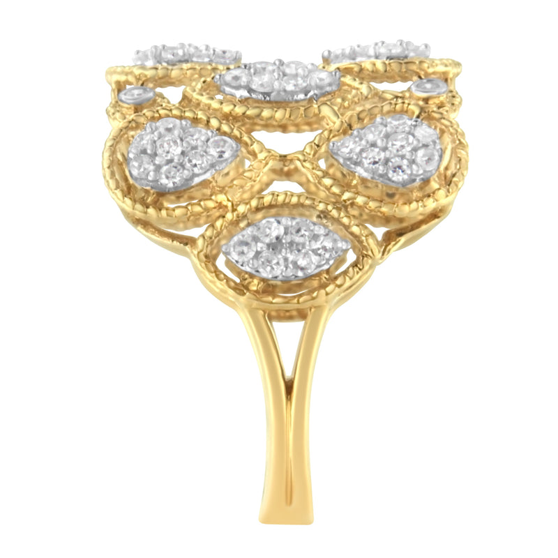 Bids.com 14K Yellow Gold Diamond Art Deco Ring (1/2 Cttw, H-I Color, I1 Clarity) - Size 7 Rings