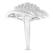 Bids.com .925 Sterling Silver Â¾ Cttw Round and Baguette Cut Diamond Stair-Stepped Cluster Waterfall Cocktail Ring (I-J Color, I2-I3 Clarity) - Size 6 Rings