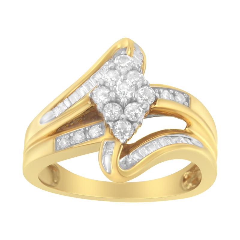 Bids.com 10K Yellow Gold 1/2 cttw Diamond Cluster Cocktail Ring (J-K Clarity, I1-I2 Color) - Size 7 Rings
