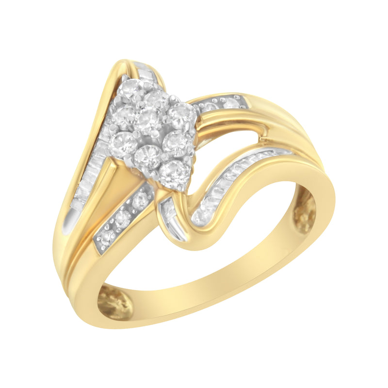 Bids.com 10K Yellow Gold 1/2 cttw Diamond Cluster Cocktail Ring (J-K Clarity, I1-I2 Color) - Size 7 Rings