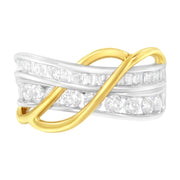 Bids.com 10K White and Yellow Gold 1 1/10 cttw Channel-Set Diamond Bypass Band Ring (J Color, I3 Clarity) - Size 7 Rings