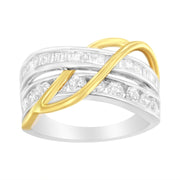 Bids.com 10K White and Yellow Gold 1 1/10 cttw Channel-Set Diamond Bypass Band Ring (J Color, I3 Clarity) - Size 7 Rings