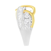 Bids.com 10K White and Yellow Gold 1 1/10 cttw Channel-Set Diamond Bypass Band Ring (J Color, I3 Clarity) - Size 7 Rings