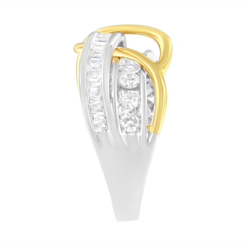Bids.com 10K White and Yellow Gold 1 1/10 cttw Channel-Set Diamond Bypass Band Ring (J Color, I3 Clarity) - Size 7 Rings