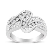Bids.com 10K White Gold Ring 3/4 Cttw Round and Baguette-Cut Diamond Bypass Ring (H-I Color, I2-I3 Clarity) - Size 6 Rings
