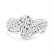 Bids.com 10K White Gold Ring 3/4 Cttw Round and Baguette-Cut Diamond Bypass Ring (H-I Color, I2-I3 Clarity) - Size 6 Rings
