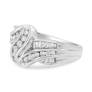 Bids.com 10K White Gold Ring 3/4 Cttw Round and Baguette-Cut Diamond Bypass Ring (H-I Color, I2-I3 Clarity) - Size 6 Rings