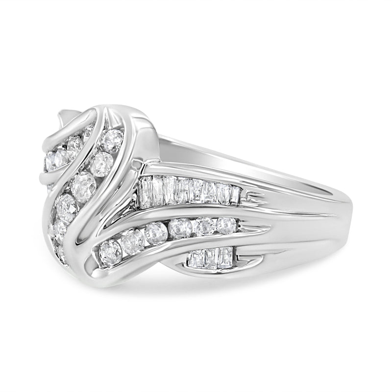 Bids.com 10K White Gold Ring 3/4 Cttw Round and Baguette-Cut Diamond Bypass Ring (H-I Color, I2-I3 Clarity) - Size 6 Rings