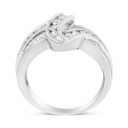 Bids.com 10K White Gold Ring 3/4 Cttw Round and Baguette-Cut Diamond Bypass Ring (H-I Color, I2-I3 Clarity) - Size 6 Rings