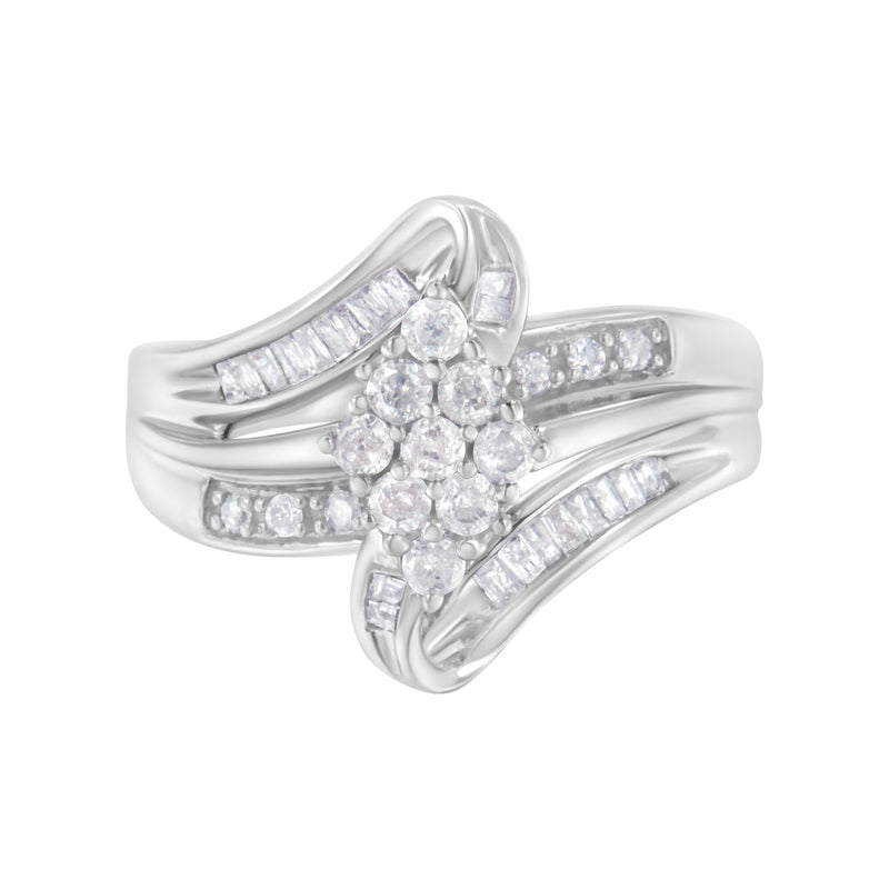 Bids.com 10K White Gold 1/2 cttw Diamond Cluster Ring (H-I Clarity, I2-I3 Color) - Size 6 Rings