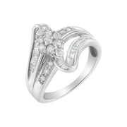 Bids.com 10K White Gold 1/2 cttw Diamond Cluster Ring (H-I Clarity, I2-I3 Color) - Size 6 Rings