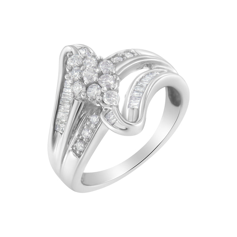 Bids.com 10K White Gold 1/2 cttw Diamond Cluster Ring (H-I Clarity, I2-I3 Color) - Size 6 Rings