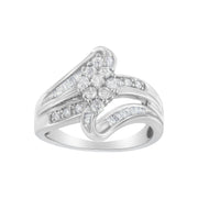 Bids.com 10K White Gold 1/2 cttw Diamond Cluster Ring (H-I Clarity, I2-I3 Color) - Size 6 Rings