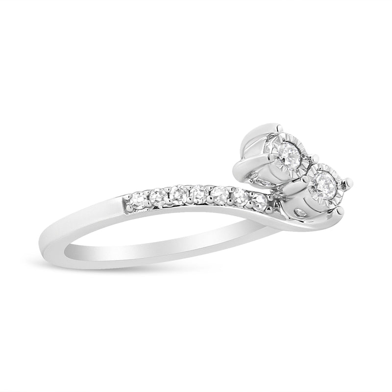 Bids.com 10K White Gold 1/4 Cttw Miracle Set Round Cut Diamond Two-Stone Ring (H-I Color, I2 Clarity) - Size 7 Rings