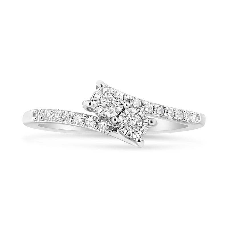 Bids.com 10K White Gold 1/4 Cttw Miracle Set Round Cut Diamond Two-Stone Ring (H-I Color, I2 Clarity) - Size 7 Rings