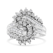 Bids.com 10K White Gold 1/2 Cttw Round and Baguette-Cut "S" Shaped Bypass Cocktail Ring (I-J Color, I1-I2 Clarity) - Size 7 Rings