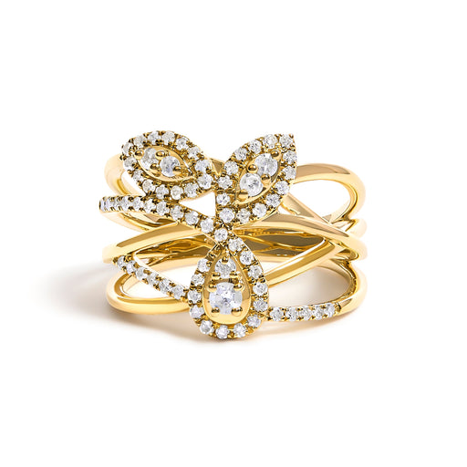 Bids.com 10K Yellow Gold 1/2 Cttw Diamond Crossover 3 Leaf Floral Cocktail Ring Band (H-I Color, SI1-SI2 Clarity)  - Size 7 Rings