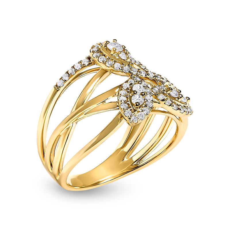 Bids.com 10K Yellow Gold 1/2 Cttw Diamond Crossover 3 Leaf Floral Cocktail Ring Band (H-I Color, SI1-SI2 Clarity)  - Size 7 Rings