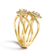 Bids.com 10K Yellow Gold 1/2 Cttw Diamond Crossover 3 Leaf Floral Cocktail Ring Band (H-I Color, SI1-SI2 Clarity)  - Size 7 Rings