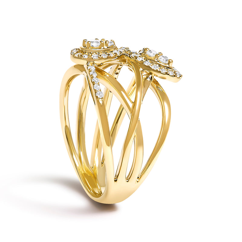 Bids.com 10K Yellow Gold 1/2 Cttw Diamond Crossover 3 Leaf Floral Cocktail Ring Band (H-I Color, SI1-SI2 Clarity)  - Size 7 Rings
