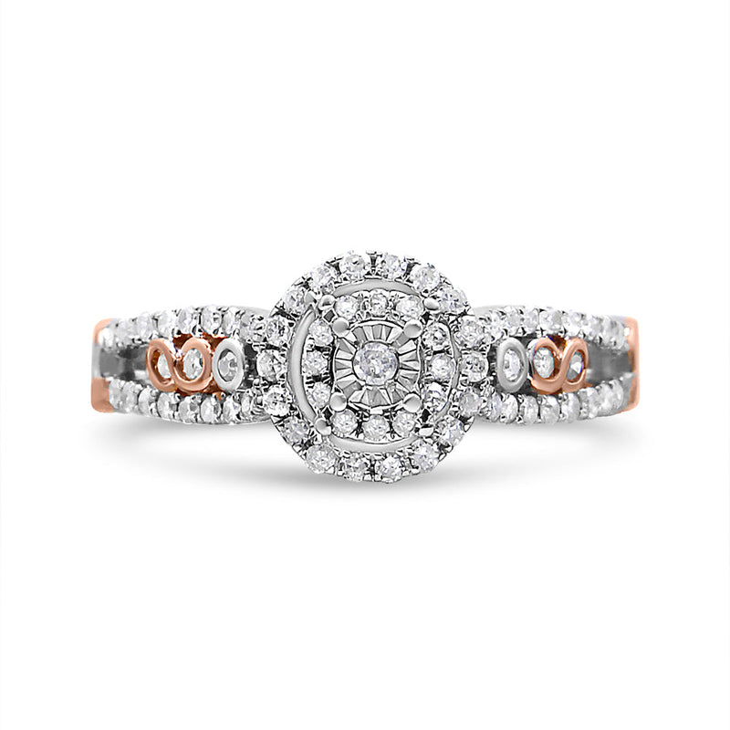Bids.com 14K Rose Gold Plated .925 Sterling Silver 3/8 Cttw Round Diamond Double Frame Cross-Over Split Shank Engagement Ring (I-J Color, I2-I3 Clarity) - Size 7 Rings