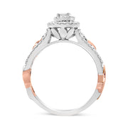 Bids.com 14K Rose Gold Plated .925 Sterling Silver 3/8 Cttw Round Diamond Double Frame Cross-Over Split Shank Engagement Ring (I-J Color, I2-I3 Clarity) - Size 7 Rings