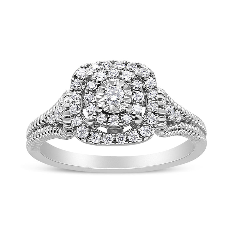 Bids.com .925 Sterling Silver 1/3 Cttw Miracle Set Round-Cut Diamond Cocktail Ring (H-I Color, I1-I2 Clarity) - Size 7 Rings