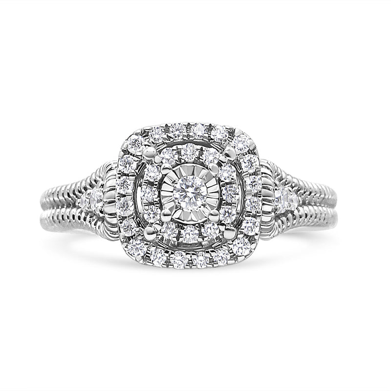 Bids.com .925 Sterling Silver 1/3 Cttw Miracle Set Round-Cut Diamond Cocktail Ring (H-I Color, I1-I2 Clarity) - Size 7 Rings