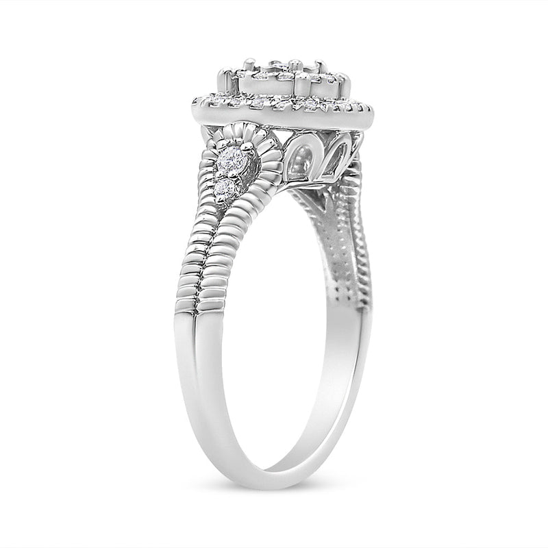 Bids.com .925 Sterling Silver 1/3 Cttw Miracle Set Round-Cut Diamond Cocktail Ring (H-I Color, I1-I2 Clarity) - Size 7 Rings