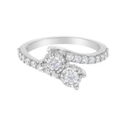 Bids.com 10K White Gold Two-Stone Miracle-Set Diamond Bypass Ring (1 Cttw, H-I Color, I1-I2 Clarity) - Size 6 Rings
