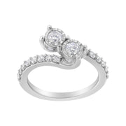 Bids.com 10K White Gold Two-Stone Miracle-Set Diamond Bypass Ring (1 Cttw, H-I Color, I1-I2 Clarity) - Size 6 Rings