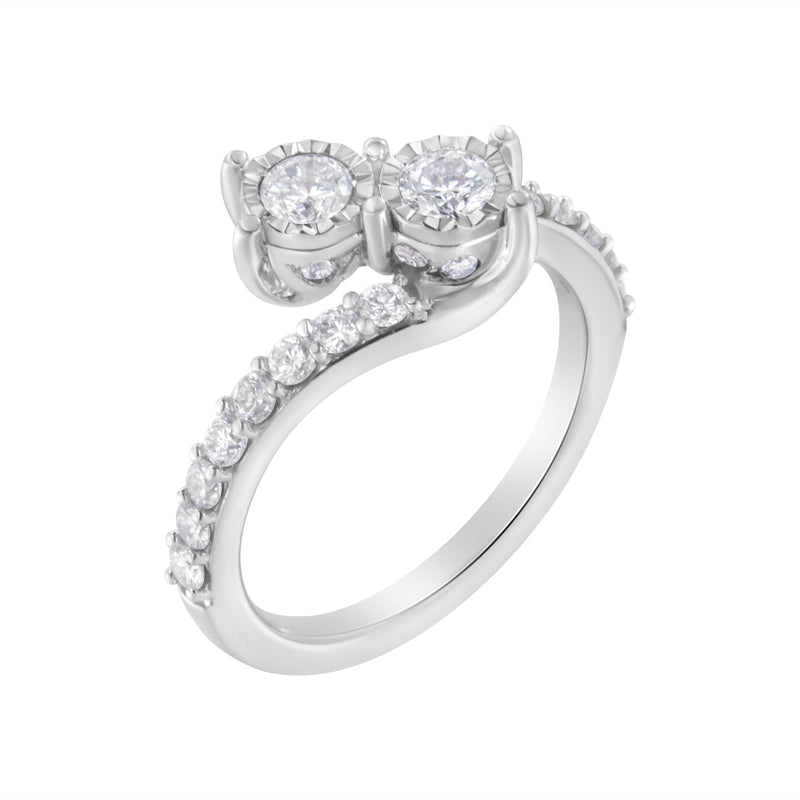 Bids.com 10K White Gold Two-Stone Miracle-Set Diamond Bypass Ring (1 Cttw, H-I Color, I1-I2 Clarity) - Size 6 Rings