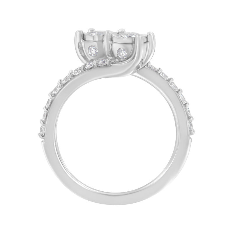 Bids.com 10K White Gold Two-Stone Miracle-Set Diamond Bypass Ring (1 Cttw, H-I Color, I1-I2 Clarity) - Size 6 Rings