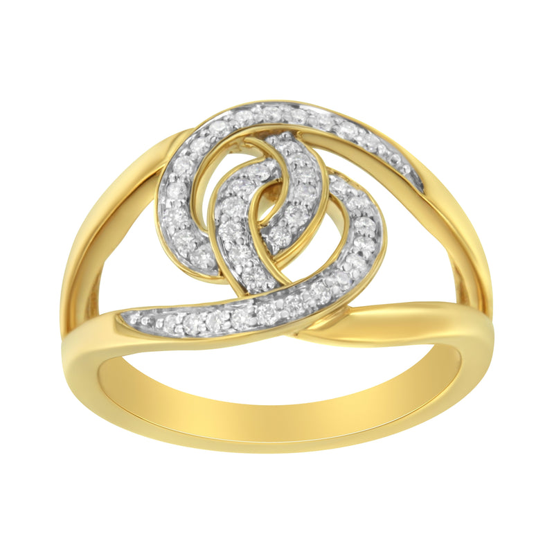 Bids.com 14K Yellow Gold Plated .925 Sterling Silver 1/4 Cttw Diamond Interlocking Loop Open Shank Bypass Ring (I-J Color, I1-I2 Clarity) - Size 7 Rings