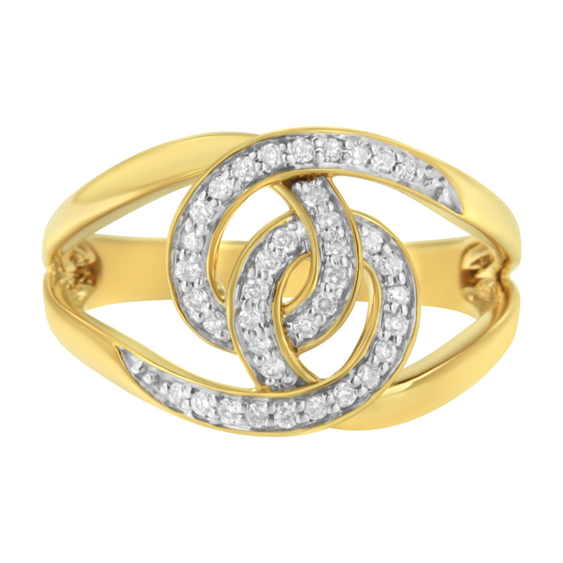 Bids.com 14K Yellow Gold Plated .925 Sterling Silver 1/4 Cttw Diamond Interlocking Loop Open Shank Bypass Ring (I-J Color, I1-I2 Clarity) - Size 7 Rings