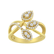 Bids.com 10K Yellow Gold 1/2 Cttw Round-Cut Diamond Layered Crossover Triple Leaf Bypass Ring (I-J Color, I1-I2 Clarity) - Size 7 Rings