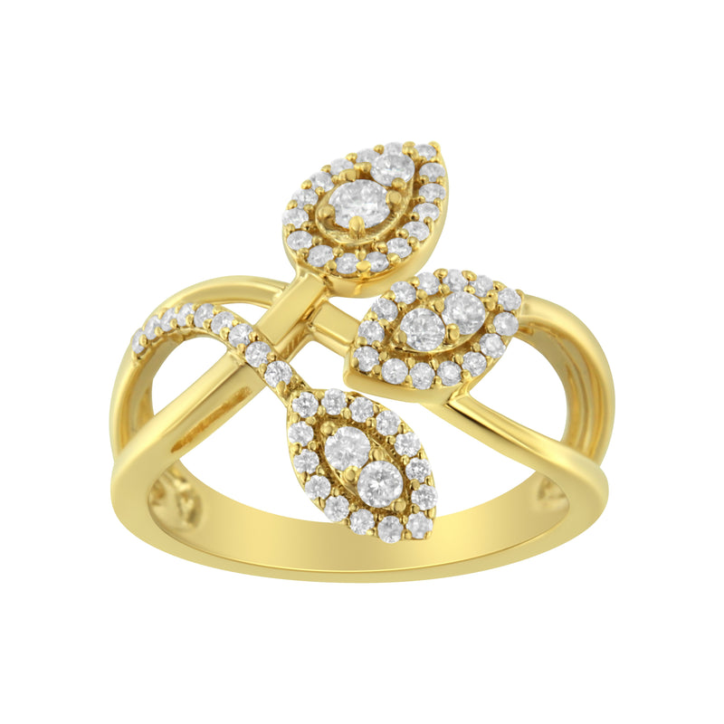 Bids.com 10K Yellow Gold 1/2 Cttw Round-Cut Diamond Layered Crossover Triple Leaf Bypass Ring (I-J Color, I1-I2 Clarity) - Size 7 Rings